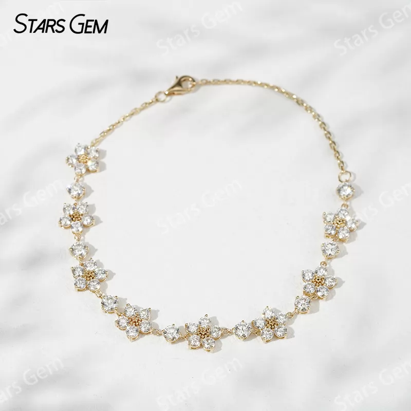 18K Solid Gold Bangles Sakura Flower Shape Lab Grown Diamond Bracelets