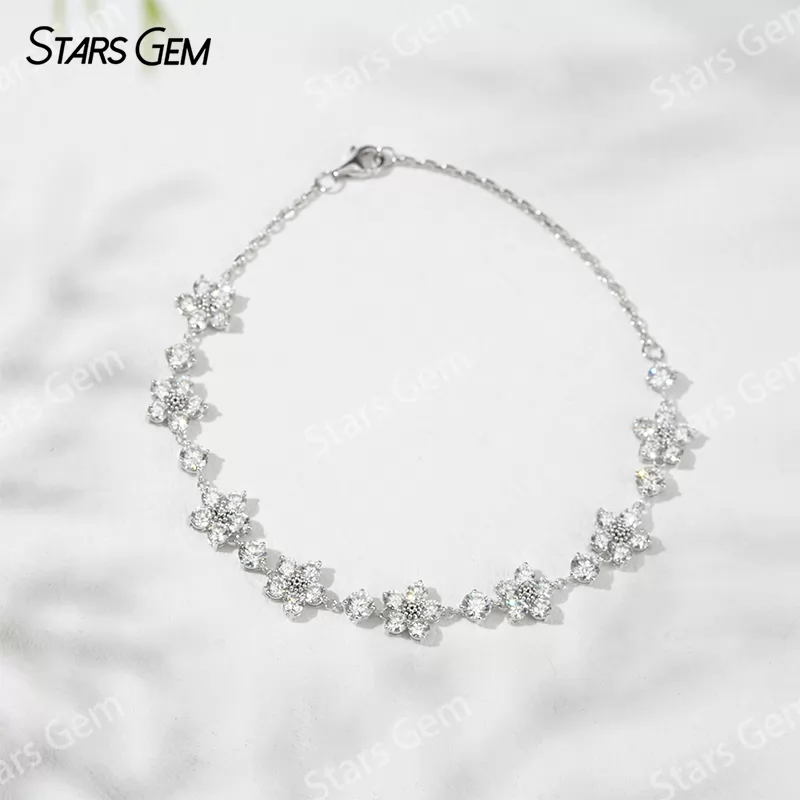 18K Solid Gold Bangles Sakura Flower Shape Lab Grown Diamond Bracelets