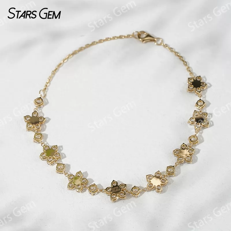 18K Solid Gold Bangles Sakura Flower Shape Lab Grown Diamond Bracelets