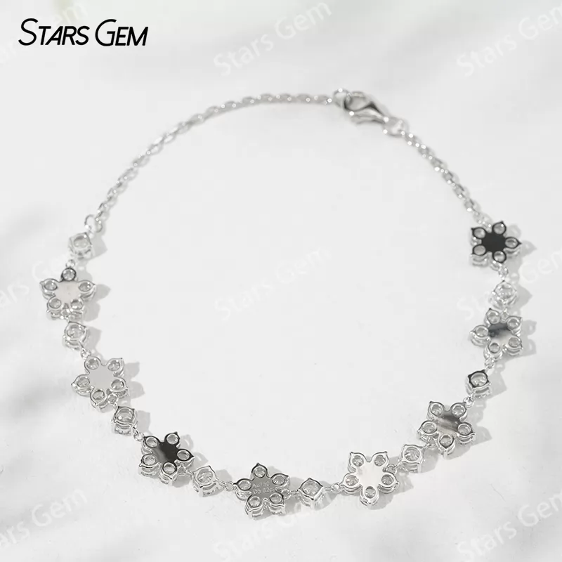 18K Solid Gold Bangles Sakura Flower Shape Lab Grown Diamond Bracelets
