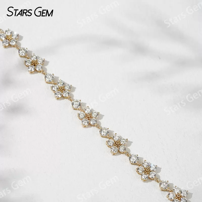 18K Solid Gold Bangles Sakura Flower Shape Lab Grown Diamond Bracelets