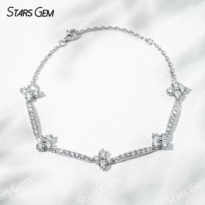 18K Solid Gold Flower Shape 3.2mm Round Cut Lab Diamond Bracelet