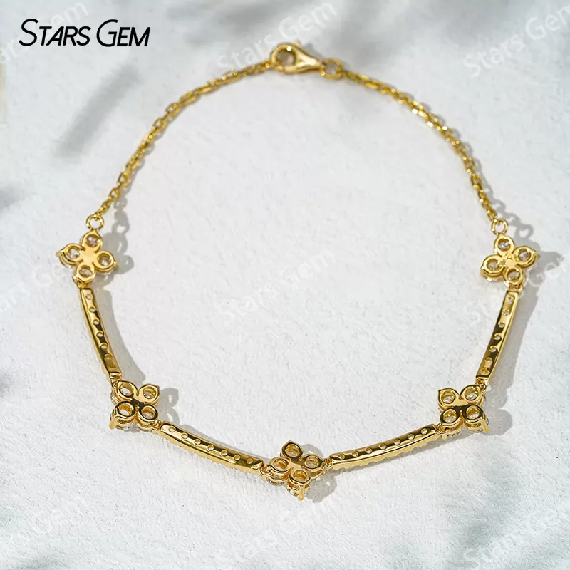 18K Solid Gold Flower Shape 3.2mm Round Cut Lab Diamond Bracelet