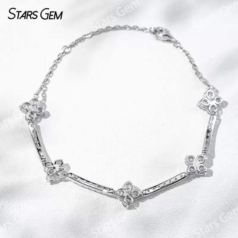 18K Solid Gold Flower Shape 3.2mm Round Cut Lab Diamond Bracelet