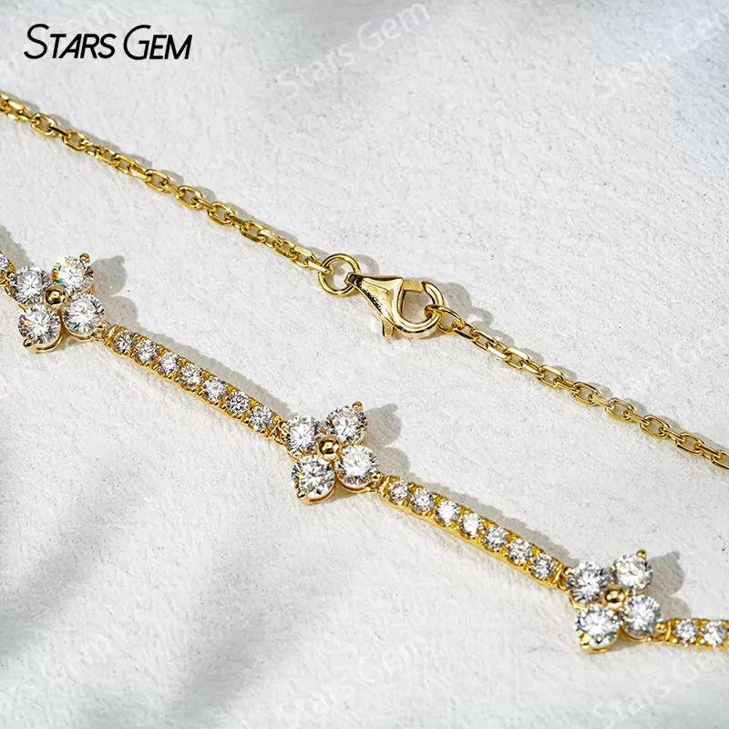 18K Solid Gold Flower Shape 3.2mm Round Cut Lab Diamond Bracelet