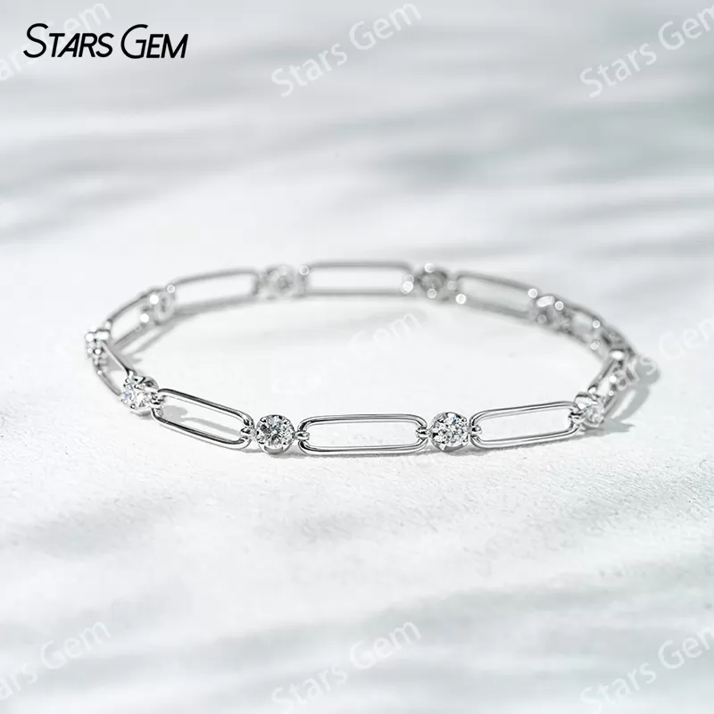 18K Solid Yellow Rose White Gold Paperclip Bracelet DEF VVS Lab Diamond Bracelets Bangles