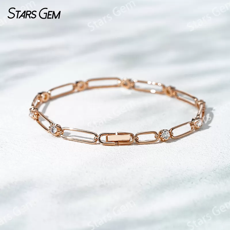 18K Solid Yellow Rose White Gold Paperclip Bracelet DEF VVS Lab Diamond Bracelets Bangles