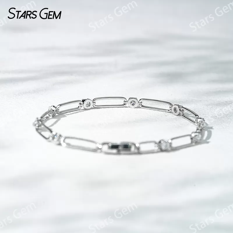 18K Solid Yellow Rose White Gold Paperclip Bracelet DEF VVS Lab Diamond Bracelets Bangles