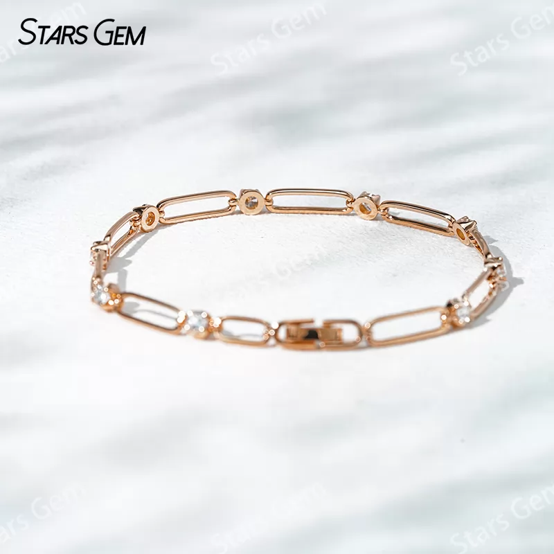 18K Solid Yellow Rose White Gold Paperclip Bracelet DEF VVS Lab Diamond Bracelets Bangles