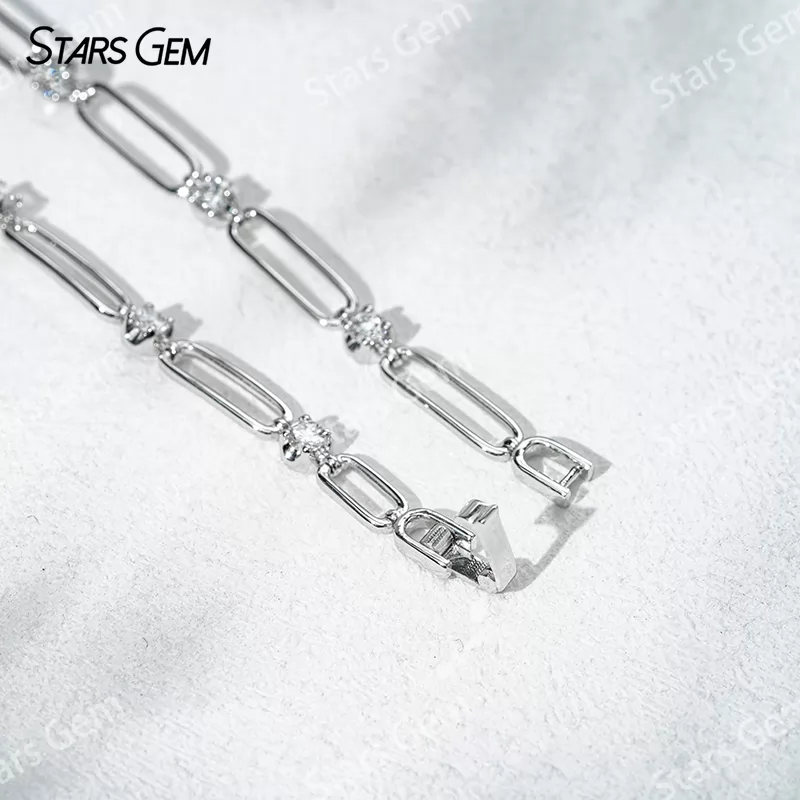 18K Solid Yellow Rose White Gold Paperclip Bracelet DEF VVS Lab Diamond Bracelets Bangles