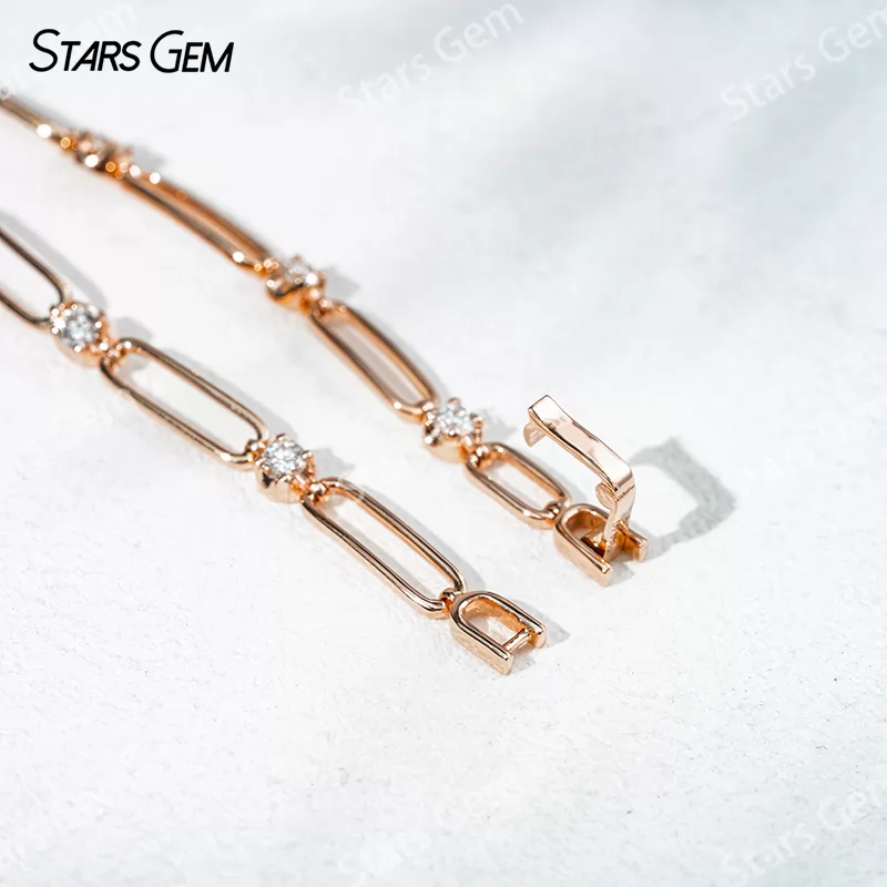 18K Solid Yellow Rose White Gold Paperclip Bracelet DEF VVS Lab Diamond Bracelets Bangles