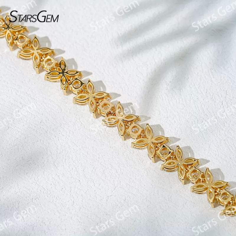 18K Solid Gold with 2*4mm Marquise Cut and 3.2mm Round Cut Lab Diamond Bracelet