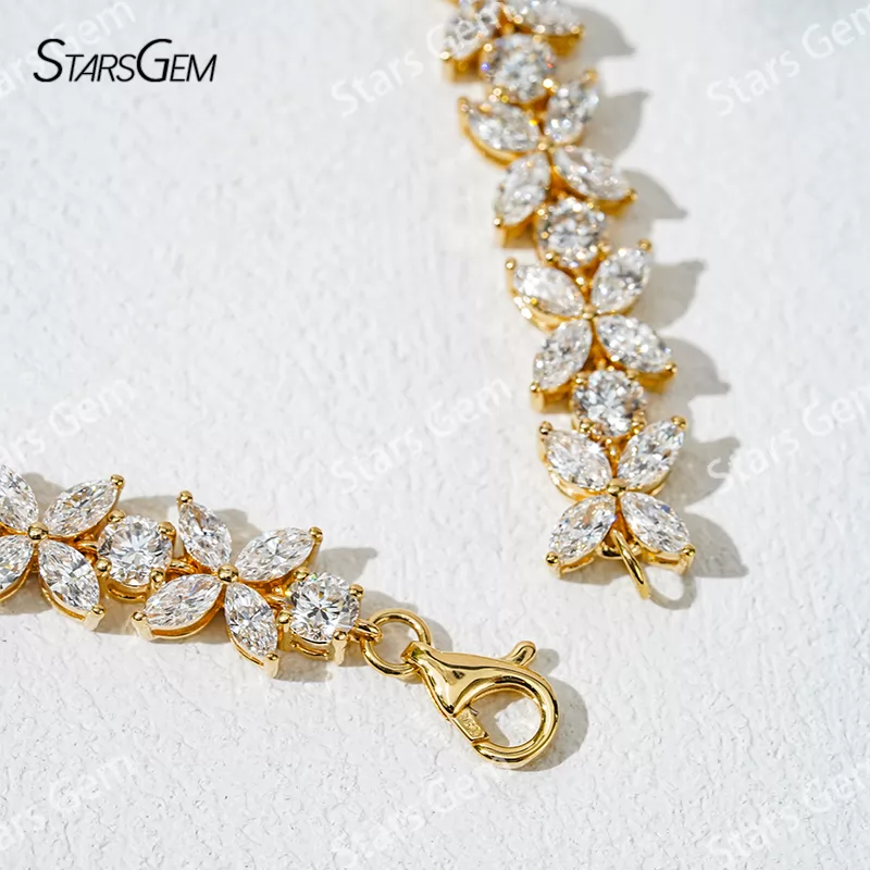 18K Solid Gold with 2*4mm Marquise Cut and 3.2mm Round Cut Lab Diamond Bracelet