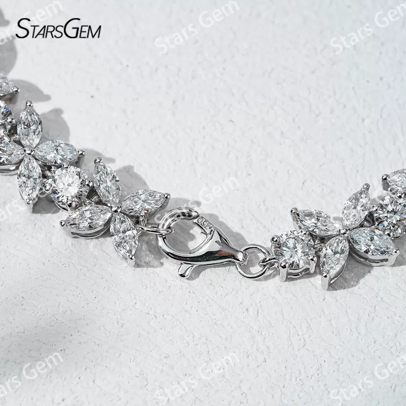 18K Solid Gold with 2*4mm Marquise Cut and 3.2mm Round Cut Lab Diamond Bracelet