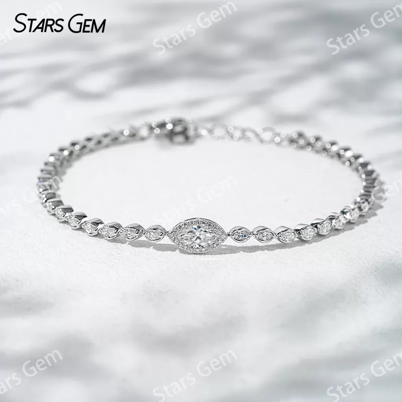 4x8mm Marquise Cut Lab Grown Diamond 18K White Gold Bracelets Tennis Bangles