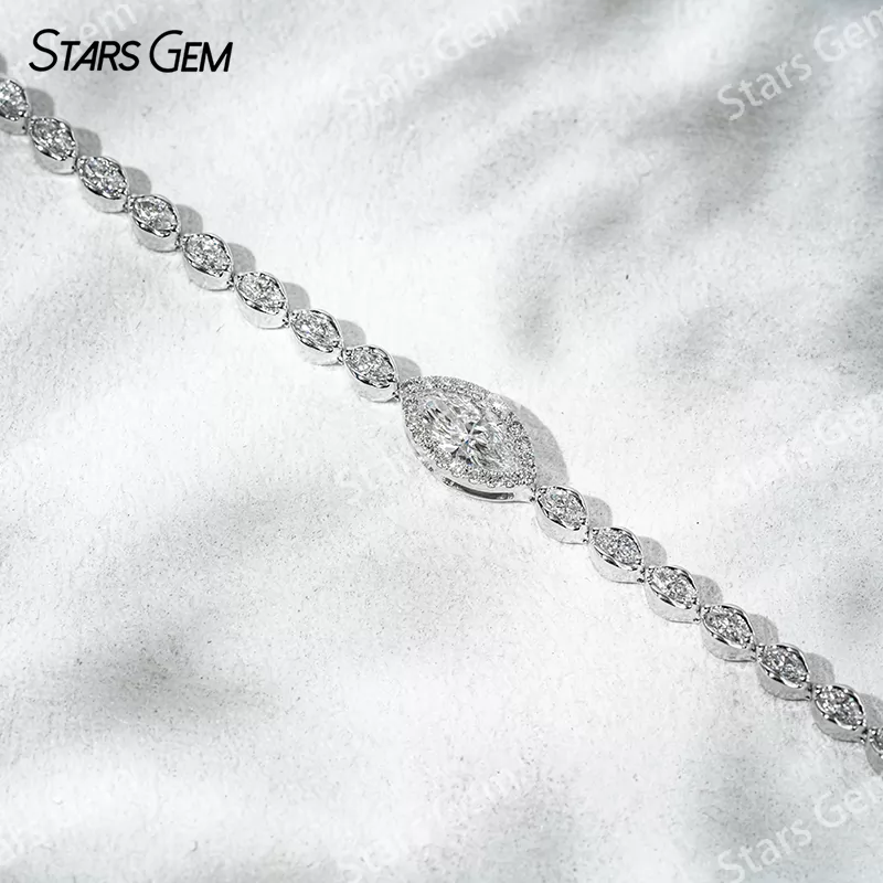 4x8mm Marquise Cut Lab Grown Diamond 18K White Gold Bracelets Tennis Bangles