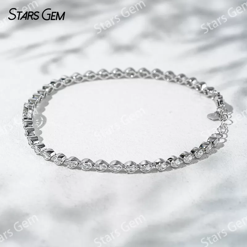 4x8mm Marquise Cut Lab Grown Diamond 18K White Gold Bracelets Tennis Bangles