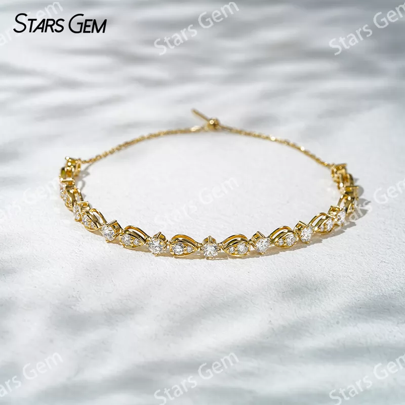 18K Solid Yellow Gold with Round Shape Lab Grown Diamond Bracelet