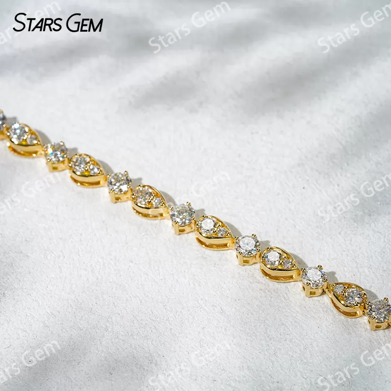 18K Solid Yellow Gold with Round Shape Lab Grown Diamond Bracelet