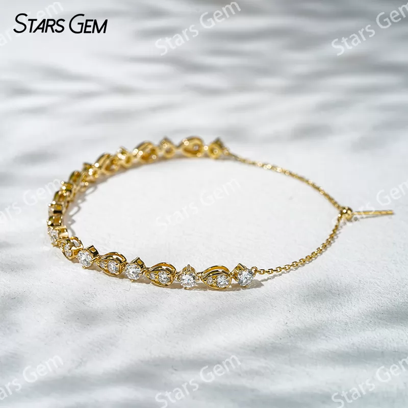 18K Solid Yellow Gold with Round Shape Lab Grown Diamond Bracelet