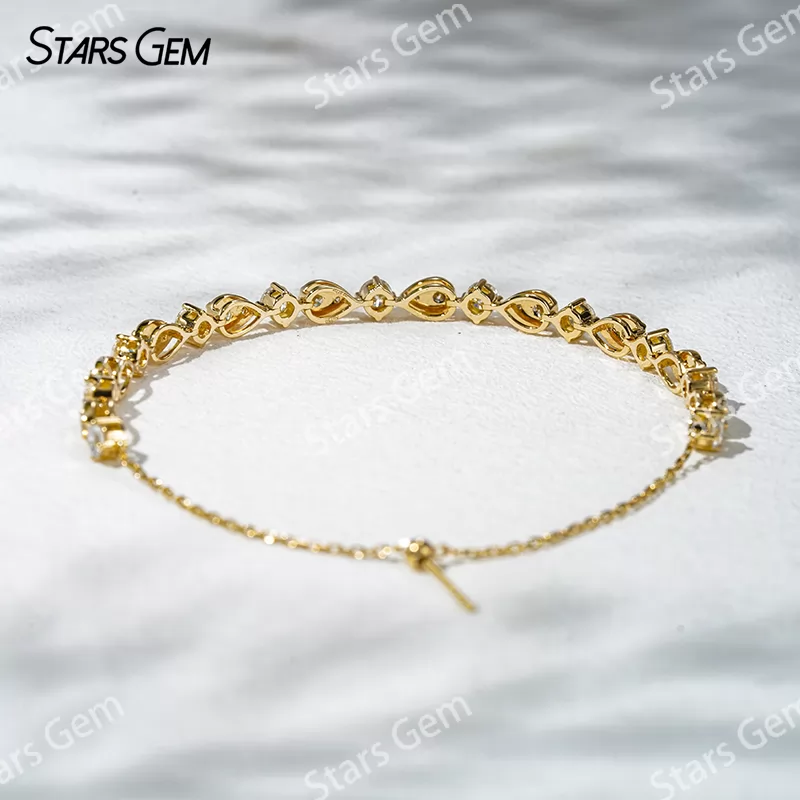 18K Solid Yellow Gold with Round Shape Lab Grown Diamond Bracelet