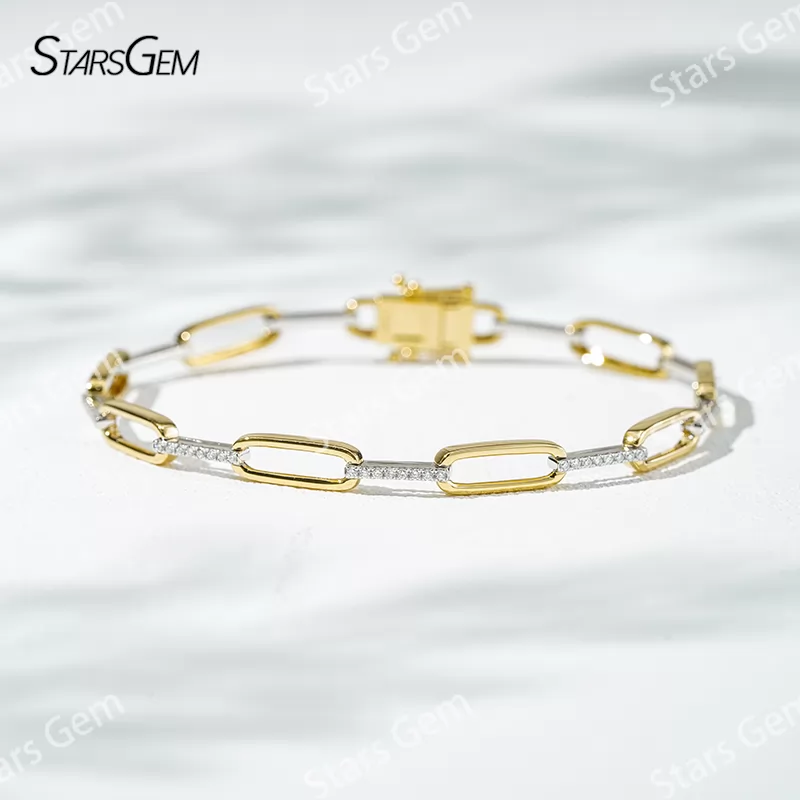 Custom Jewelry 9k/10k/14k/18k Pave Paperclip Bracelet DEF VVS Lab Diamond Bracelets Bangles