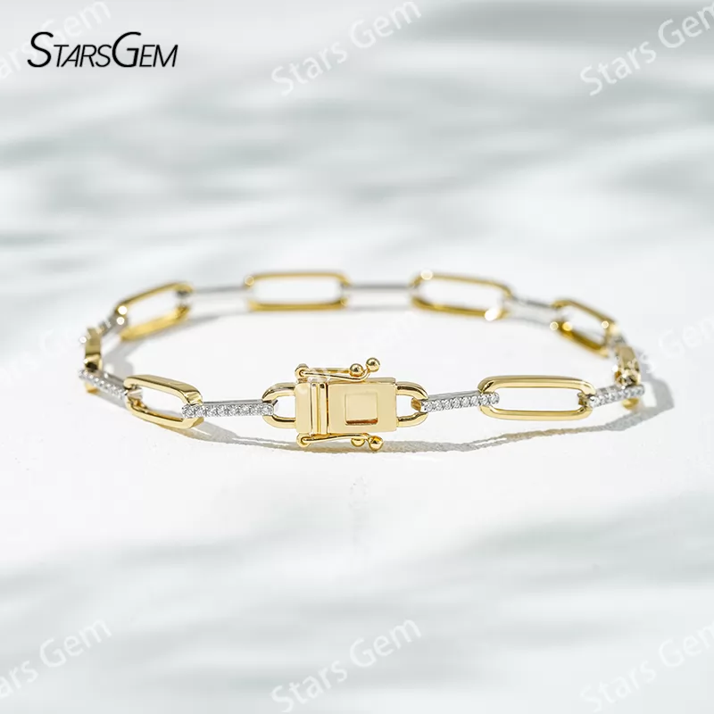 Custom Jewelry 9k/10k/14k/18k Pave Paperclip Bracelet DEF VVS Lab Diamond Bracelets Bangles