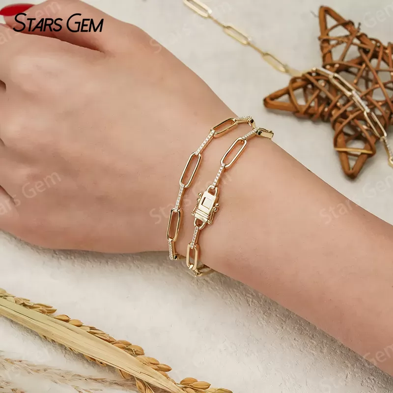 Custom Jewelry 9k/10k/14k/18k Pave Paperclip Bracelet DEF VVS Lab Diamond Bracelets Bangles