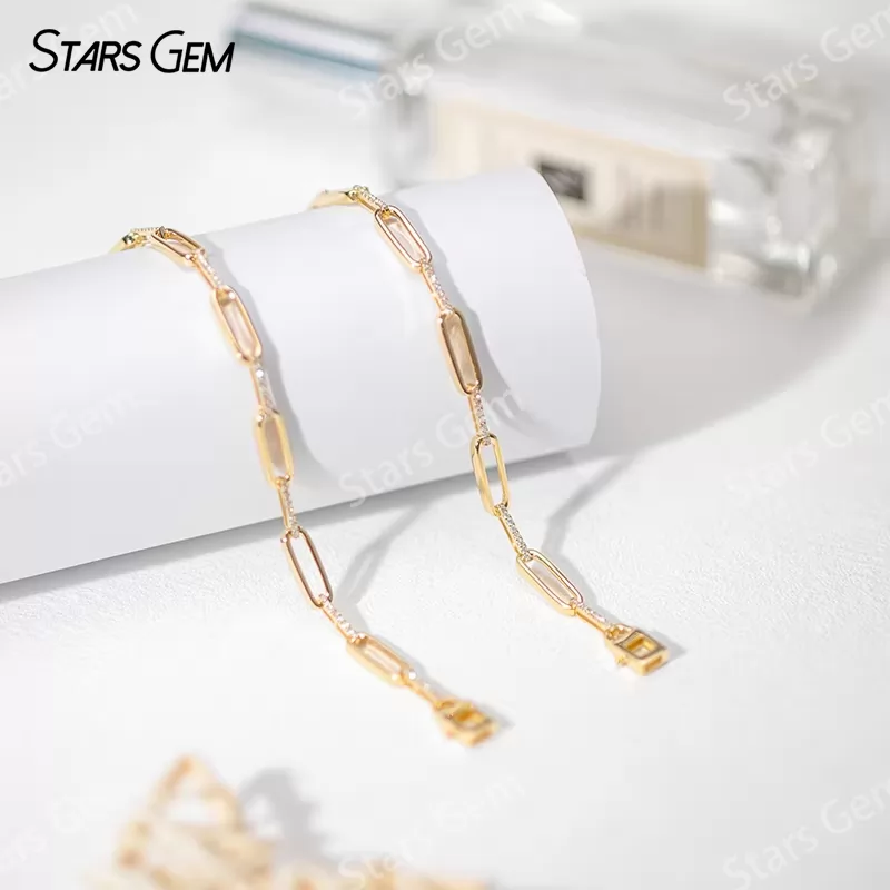 Custom Jewelry 9k/10k/14k/18k Pave Paperclip Bracelet DEF VVS Lab Diamond Bracelets Bangles