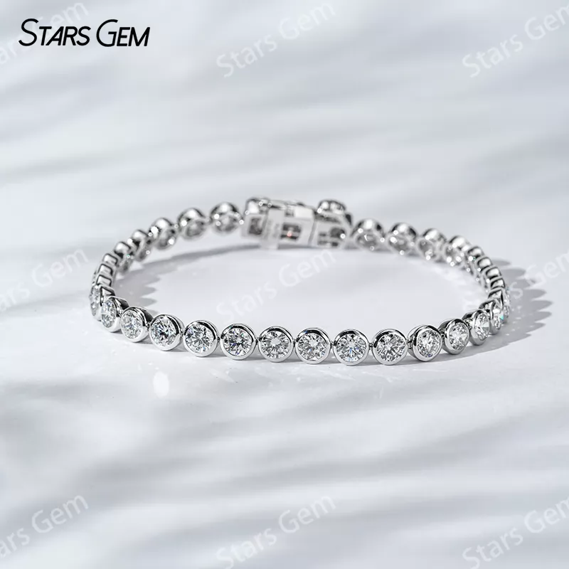 18k Solid Gold Bezel Tennis Bracelet Lab Grown Diamond Tennis Chain Link Bracelets Bangles