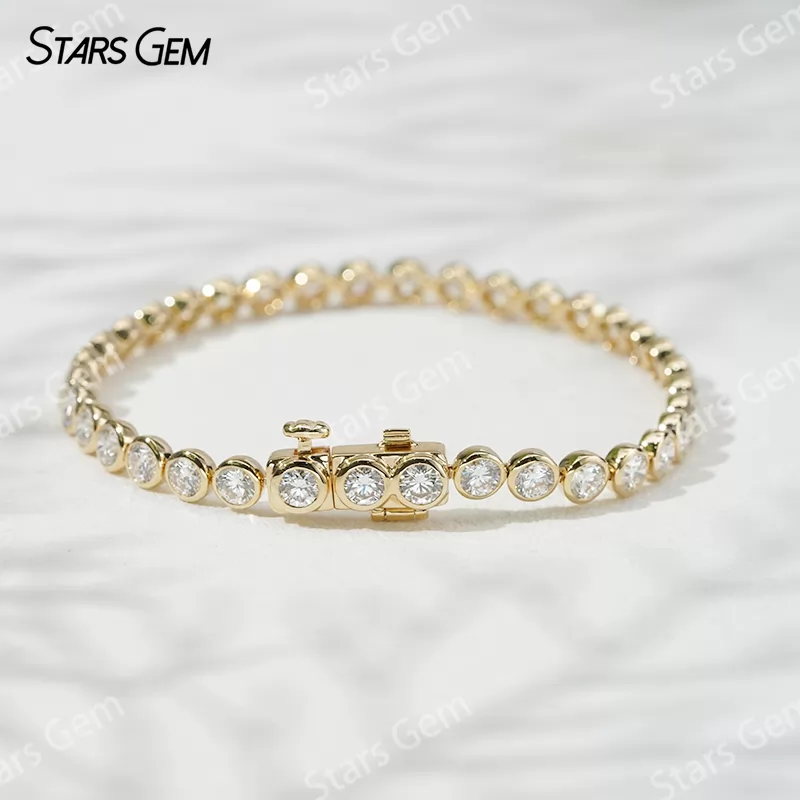 18k Solid Gold Bezel Tennis Bracelet Lab Grown Diamond Tennis Chain Link Bracelets Bangles