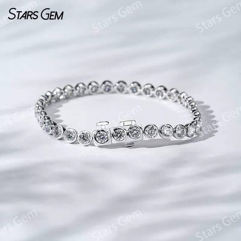 18k Solid Gold Bezel Tennis Bracelet Lab Grown Diamond Tennis Chain Link Bracelets Bangles