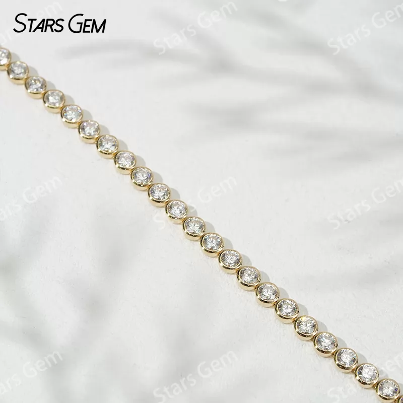 18k Solid Gold Bezel Tennis Bracelet Lab Grown Diamond Tennis Chain Link Bracelets Bangles