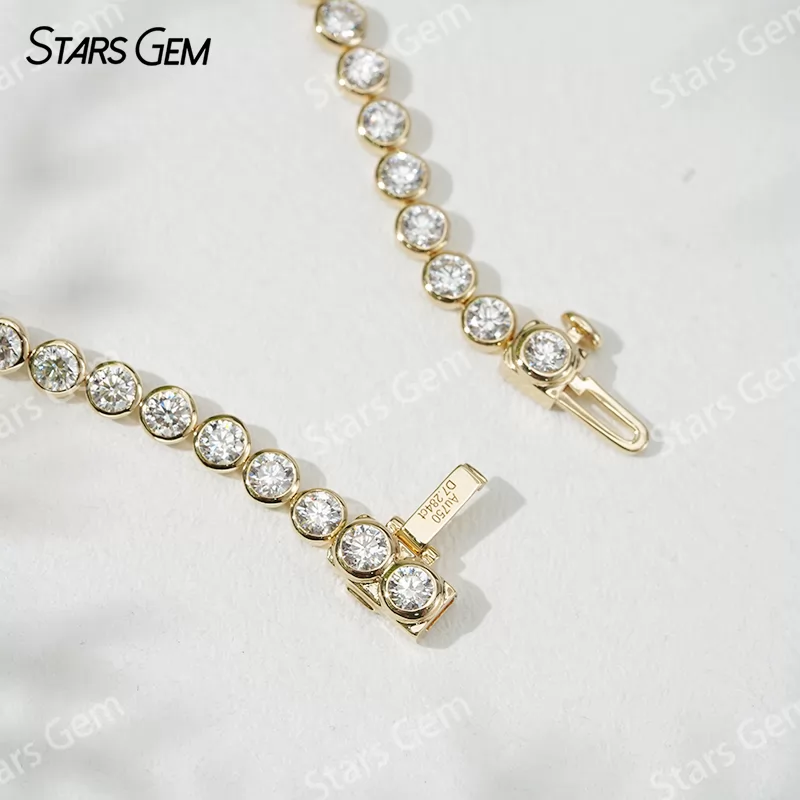 18k Solid Gold Bezel Tennis Bracelet Lab Grown Diamond Tennis Chain Link Bracelets Bangles