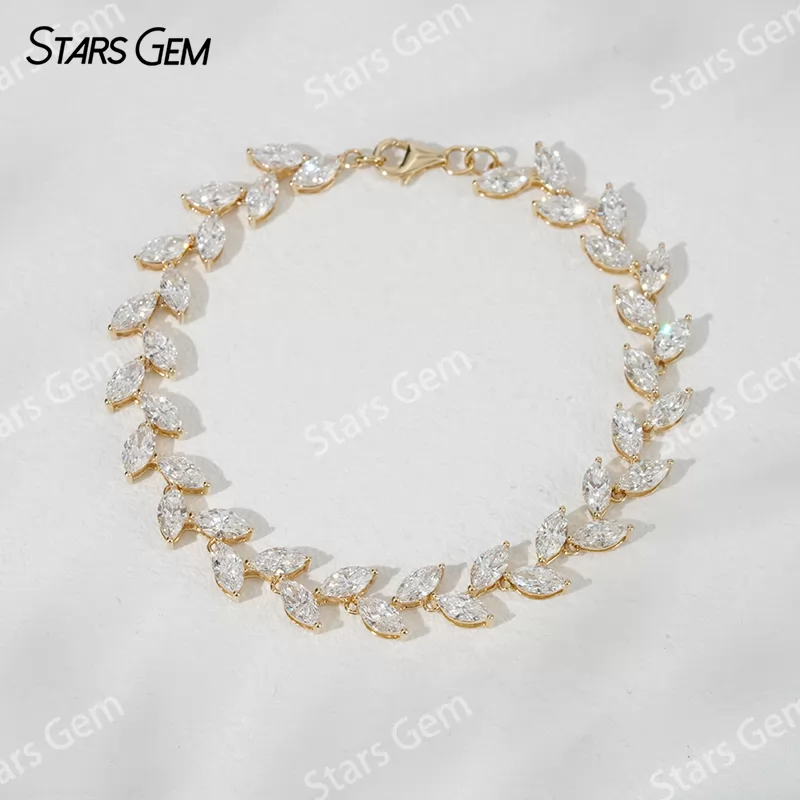 Vine leaves 18K Gold with Marquise Shape Lab Diamond Bracelet Tennis Bracelet for Women