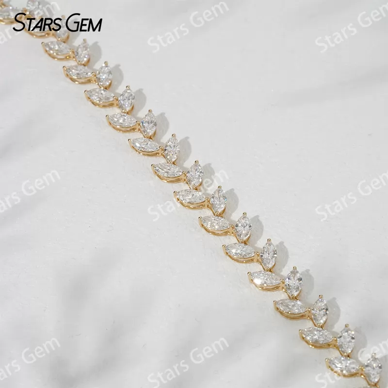 Vine leaves 18K Gold with Marquise Shape Lab Diamond Bracelet Tennis Bracelet for Women