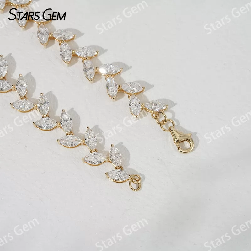 Vine leaves 18K Gold with Marquise Shape Lab Diamond Bracelet Tennis Bracelet for Women