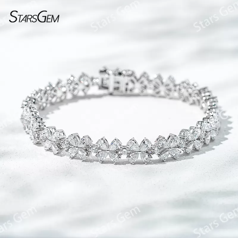 Flower Shape 18K White Gold with 2.5*4mm Marquise Cut Lab Diamond Bracelet