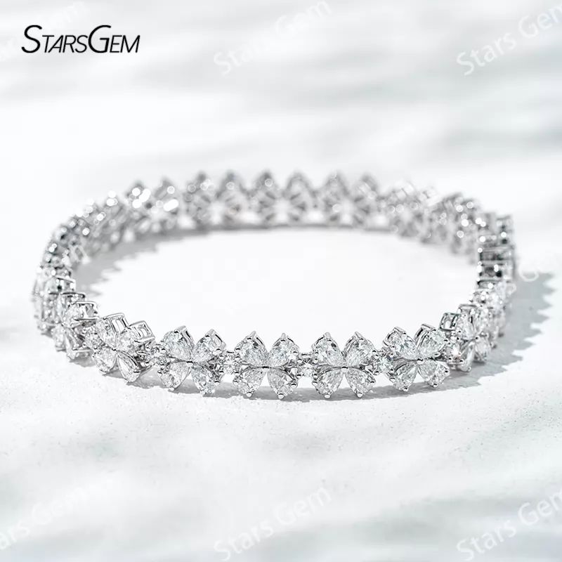 Flower Shape 18K White Gold with 2.5*4mm Marquise Cut Lab Diamond Bracelet