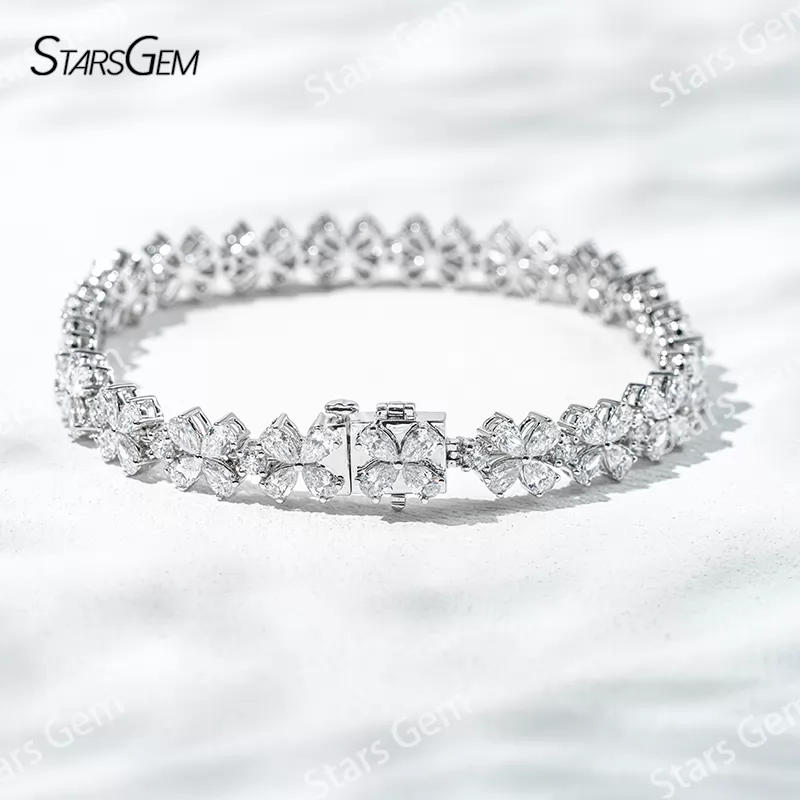 Flower Shape 18K White Gold with 2.5*4mm Marquise Cut Lab Diamond Bracelet