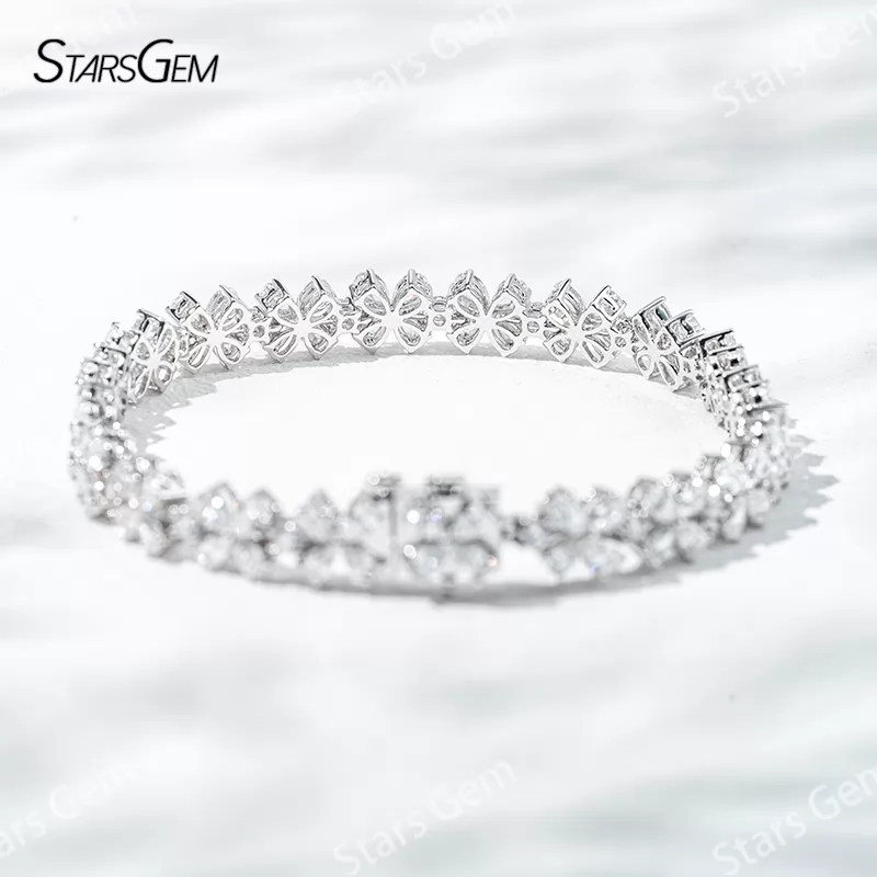 Flower Shape 18K White Gold with 2.5*4mm Marquise Cut Lab Diamond Bracelet