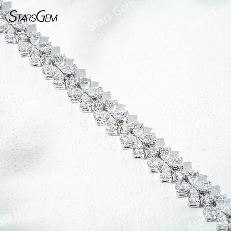 Flower Shape 18K White Gold with 2.5*4mm Marquise Cut Lab Diamond Bracelet