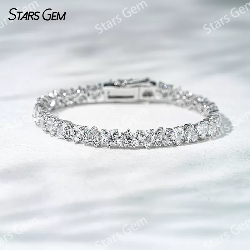 18K White Gold with 5*5mm Heart Shape Lab Diamond Tennis Bracelet