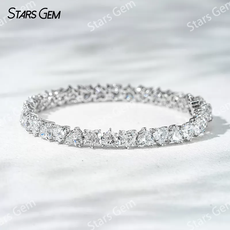 18K White Gold with 5*5mm Heart Shape Lab Diamond Tennis Bracelet