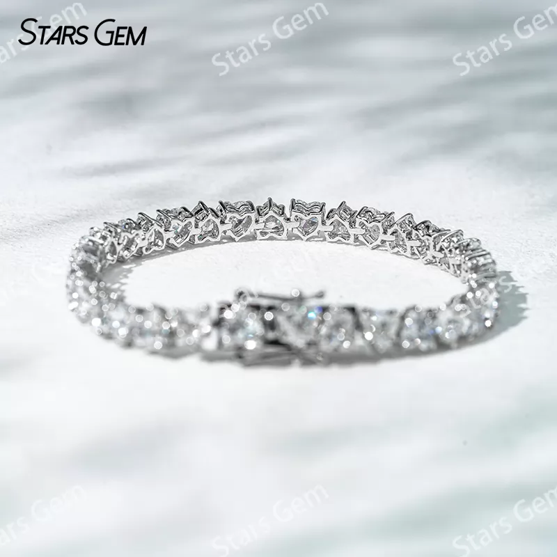 18K White Gold with 5*5mm Heart Shape Lab Diamond Tennis Bracelet