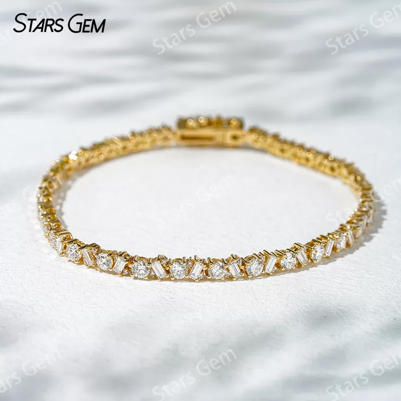 1.5x3mm Baguette Step Cut Lab Diamond and 3.0mm Round Brilliant Cut Lab Grown Diamond 18K Solid Gold Tennis Bracelet