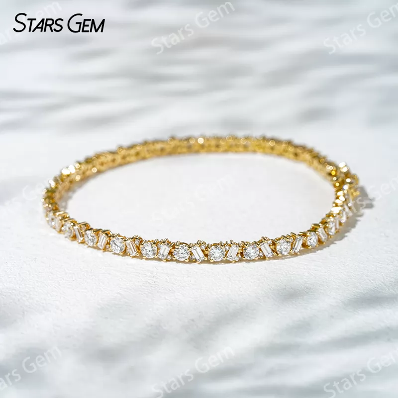 1.5x3mm Baguette Step Cut Lab Diamond and 3.0mm Round Brilliant Cut Lab Grown Diamond 18K Solid Gold Tennis Bracelet