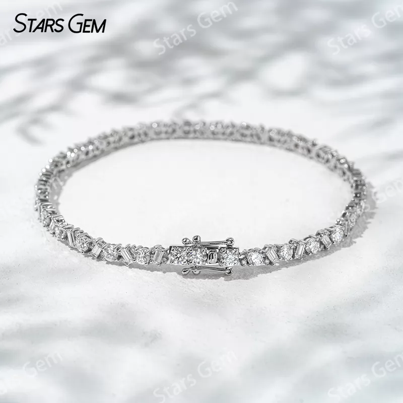 1.5x3mm Baguette Step Cut Lab Diamond and 3.0mm Round Brilliant Cut Lab Grown Diamond 18K Solid Gold Tennis Bracelet