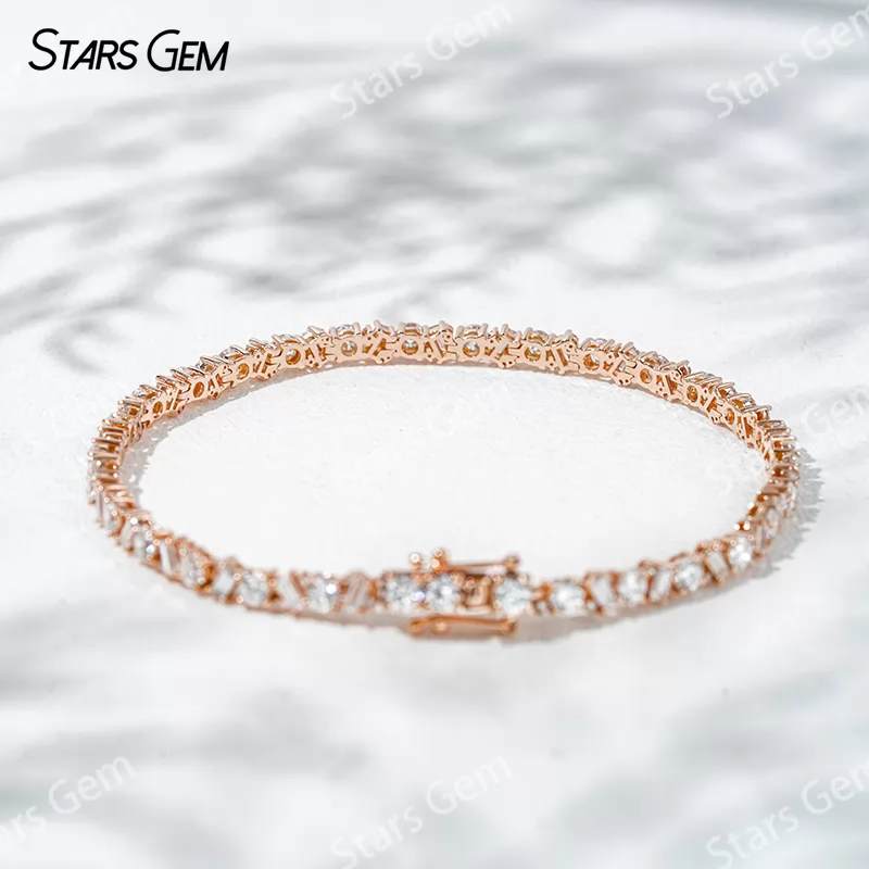 1.5x3mm Baguette Step Cut Lab Diamond and 3.0mm Round Brilliant Cut Lab Grown Diamond 18K Solid Gold Tennis Bracelet