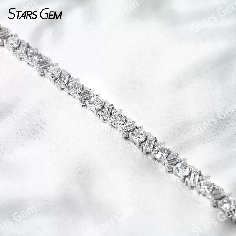1.5x3mm Baguette Step Cut Lab Diamond and 3.0mm Round Brilliant Cut Lab Grown Diamond 18K Solid Gold Tennis Bracelet
